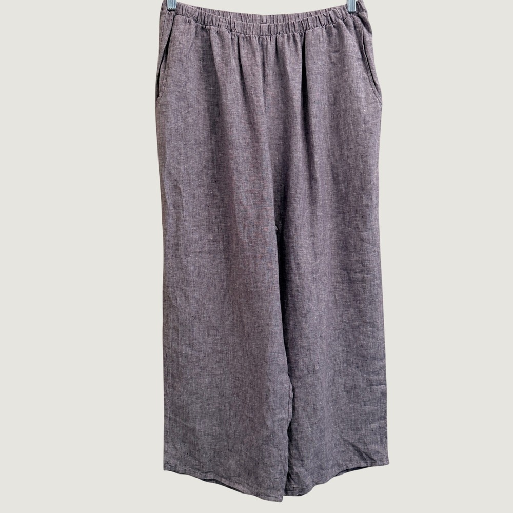 FLAX Linen Flood Wide Leg Pant Womens Medium Pockets Light Purple Lavender